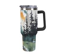 Rkklvbns Wilderness Nature Camping Travel Coffee Cup, 40 Oz Tumbler with Handle And Straw Lid, Leak-proof Large Capacity Car Cup, Keeps Cold Or Hot for Gym, Travel Sports