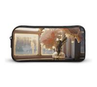 Rkklvbns Window Flower Large Pencil Case Portable Pencil Bag with Zipper Stationery Organizer Simple Storage Aesthetic Stationery for Office College Adult Use