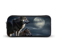 Rkklvbns Wolves In The Moonlight Large Pencil Case Portable Pencil Bag with Zipper Stationery Organizer Simple Storage Aesthetic Stationery for Office College Adult Use