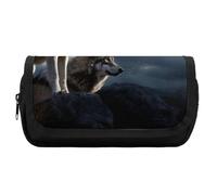 Rkklvbns Wolves In The Moonlight Pencil Case Double Large Capacity Pencil Box Durable Pen Bag with Zipper Multi-Slot Pen Pouch Stylish Office Storage Box