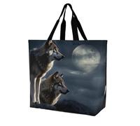 Rkklvbns Wolves In The Moonlight Women Tote Bag Shoulder Grocerie Bags Portable Storage Handbag Lightweight Durable for Work Travel Casual Bag
