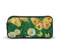 Rkklvbns Yellow Butterfly Pattern Large Pencil Case Portable Pencil Bag with Zipper Stationery Organizer Simple Storage Aesthetic Stationery for Office College Adult Use