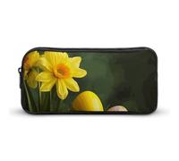 Rkklvbns Yellow Flower And Egg Large Pencil Case Portable Pencil Bag with Zipper Stationery Organizer Simple Storage Aesthetic Stationery for Office College Adult Use