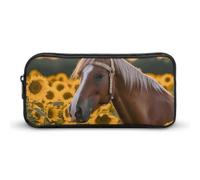Rkklvbns Yellow Sunflower Horse Large Pencil Case Portable Pencil Bag with Zipper Stationery Organizer Simple Storage Aesthetic Stationery for Office College Adult Use