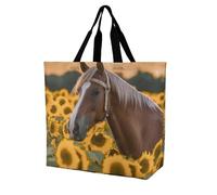 Rkklvbns Yellow Sunflower Horse Women Tote Bag Shoulder Grocerie Bags Portable Storage Handbag Lightweight Durable for Work Travel Casual Bag