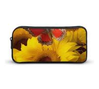 Rkklvbns Yellow Sunflowers with Red Butterfly Large Pencil Case Portable Pencil Bag with Zipper Stationery Organizer Simple Storage Aesthetic Stationery for Office College Adult Use