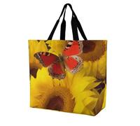 Rkklvbns Yellow Sunflowers with Red Butterfly Women Tote Bag Shoulder Grocerie Bags Portable Storage Handbag Lightweight Durable for Work Travel Casual Bag