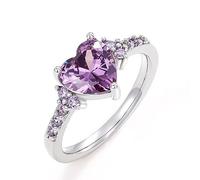 RKKOJJO 925 Sterling Silver Ring Shiny Full Diamond Gemstone Ring 18K Heart Shaped Purple Cubic Zirconia Promise Cocktail Rings Eternity Ring Engagement Wedding Band for Women, US Code 7, Metal