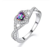 RKKOJJO 925 Sterling Silver Ring, Shiny Gemstone Interwoven Ring, Heart Shaped Cubic Zirconia, Cocktail Rings, Multi-Row Ring, Eternity Ring, Engagement Ring, Wedding Ring for Women, US Code 8, Metal
