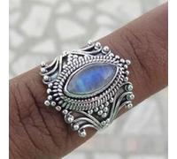 RKKOJJO 925 Sterling Silver Shiny Vintage Moonstone 18K Cocktail Ring Eternity Engagement Wedding Ring for Women, US Code 7, Metal, Moonstone