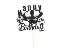 RKMYTR 1Pc Birthday Cake Topper - Gym Themed Weight Lifting Decorations for Bodybuilder Athletes Sport Party,Black Glitter Fitness Cake Decorations14x13.5cm cake decorations for Gym Fitness Themed men