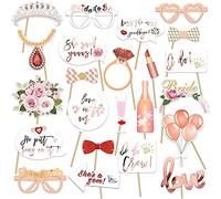 RKMYTR 23Pcs Rose Gold Hen Party Photo Booth Props - Team Bride Selfie Accessories with Foil Decorations for Bridal Showers, Wedding Games & Bachelorette Party Favours (Paper)
