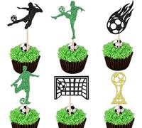RKMYTR 24Pcs Football Cupcake Toppers Glitter Ball Sport Cake Decorations, Football Theme Birthday Party Baby Shower Kids Boys Men Favors Supplies with Black Green Cupcake Picks for Football Party