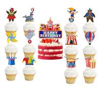 RKMYTR 25Pcs Circus Cupcake Toppers with 1 Large & 24 Small, Carnival Birthday Cake Decorations for Baby Showers, Weddings, Photo Booths and Party Supplies for circus party decorations