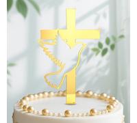 RKMYTR Acrylic Gold Dove holy communion Cake Topper - Elegant Baptism, Wedding & Graduation Party Decoration for Birthdays, Celebrations 15x10cm, confirmation cake topper communion baptism topper