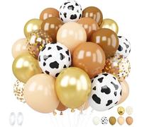 RKMYTR Cowboy Balloons 12 Inch 60 Pcs Red Dark Brown Tan Coffee Beige Nude White Party Balloon Cow Print Balloon for Kids Boho Western Cow Farm Themed Bithday Highland Baby Shower Party Decor