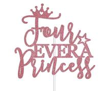 RKMYTR Crown Cake Topper - 4th Birthday Princess Cake Decor for 4 Year Old Girl, Little Princess Cake Topper with Rose Gold Glitter for Baby Showers, Wedding Birthday Party Supplies
