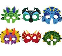 RKMYTR Kids' Dino Mask 6 Pack - Felt & Foam Costume Masks for Birthday, Halloween & Dress-Up Parties | Dinosaur-Themed Face Coverings for Cosplay, Festive Events & Playtime