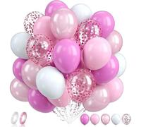 RKMYTR Pink Balloons, 60pcs 12 Inch Metallic Pink & White Latex Balloons for Birthday Wedding Gender Reveal Princess Party Bridal Shower Baby Shower Decoration, Helium Safe Barbie Style