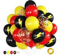 RKMYTR Pokemon Balloons, Yellow Red Black 50 Pcs 12 Inch Birthday Balloons with Confetti, Pokemon Party Decorations for Kids Birthday, Baby Shower, Carnival Theme Party Supplies
