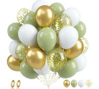 RKMYTR Sage Green, Gold, Balloon 60 Pack Retro Greens Balloons for Graduation Birthday Wedding Jungle Baby Shower party Decorations,12inch Olive Avocado Green Gold Confetti Balloons Party Supplies