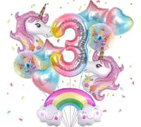 RKMYTR Unicorn Balloons for 3rd Birthday Decorations, Unicorn Party Supplies with Cloud and Meteor Rainbow Texture, 10PCS Balloons, Unicorn Theme birthday Party