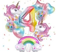 RKMYTR Unicorn Balloons for 4th Birthday Decorations, Unicorn Party Supplies with Cloud and Meteor Rainbow Texture, 10PCS Balloons, Unicorn Theme birthday Party