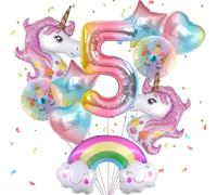 RKMYTR Unicorn Balloons for 5th Birthday Decorations, Unicorn Party Supplies with Cloud and Meteor Rainbow Texture, 10PCS Balloons, Unicorn Theme birthday Party