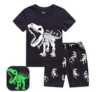 RKOIAN Boys Short Sleeve Pyjamas Sets Toddler T-Rex Glow in The Dark Pjs Dinosaur 2 Piece Nightwear for Kids 2-10 Years (Black T-Rex, 9-10 Years)