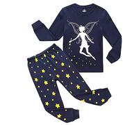 RKOIAN Girls Pyjamas Sets Toddler Fairy Glow in The Dark Pjs Cotton 2 Piece Long Sleeve Nightwear for Kids 2-10 Years (Navy Fairy, 5-6 Years)