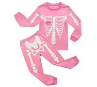 RKOIAN Girls Pyjamas Sets Toddler Skeleton Glow in The Dark Pjs Halloween 2 Piece Long Sleeve Nightwear for Kids 2-10 Years (Pink Skeleton, 7-8 Years)