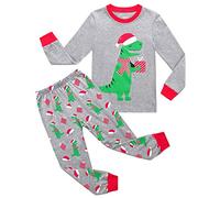 RKOIAN Little Boys Pyjama Set Kids Pjs, Grey/Christmas Dinosaur, 4-5 Years