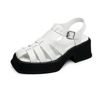 RKQ White Platform Chunky Heels Fisherman Sandal For Woman Closed toe Adjustable Ankle Strap Block Heeled Wedge Y2K Sandal for Girl, White, 3 UK