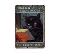 Rkundrne Funny Black Cat That's What I Do I Read Book I Know Things Metal Tin Sign Vintage Garden Bedroom Cafe Bar Man Cave Home Wall Decor Metal Poster 8x12 in