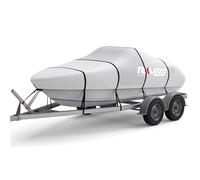 RKV86 Trailerable Boat Cover, 20'- 22' Heavy Duty 600D Waterproof Tarp Covers with Storage Bag, Marine Grade Polyester Canvas, Fits 20-22ft Bass Boat, V-Hull, Tri-Hull, Runabout Bowrider Boat (Silver)