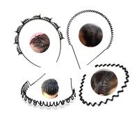 RKVILLA 4 Pack Unisex Black Metal Wavy Spring Zig Zag Headband and Double Layer Plastic Headband for Daily Use