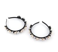 RKVILLA Stylish Braided Double Layer Twist Plait Plastic Headband with Elegant Flower Alligator Clips Chic Pearls and Rhinestones Hair Accessories For Women Girls PackOf 2