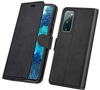 RKVMM Galaxy S20 FE Flip Case, Genuine Faux Leather Samsung S20 FE Shockproof Folio Wallet Cover [TPU Inner Shell] [Kickstand][Card Slots][Magnetic Closure] for Galaxy S20 FE 5G (Black)