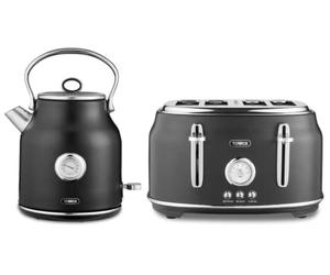 RKW Tower Renaissance Black 3KW 1,7L Kettle & 4 Slice 1630W Toaster. Modern Black Kettle & Toaster Set