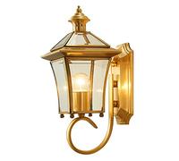 RKYRRKI American Modern Square IP55 Waterproof Wall Lights Flush Mount Copper Wall Mounted Sconces Balcony Garden Porch Pathway Wall Lamp with Glass Lampshade