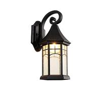 RKYRRKI Antique Outdoor IP65 Waterproof Black Wall Lights Lighting E27 European Style Glass Lampshade Wall Mounted Lamp Hotel Courtyard Gate Wall Sconces Fixture