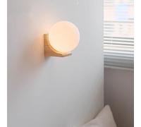 RKYRRKI Antique Rustic Wall Sconce, Modern Wall Lamps with Frosted Glass Lampshade, Wood Art Deco Wall Mounted Light Fixture for Living Room Bedroom Hallway Hallway T-155