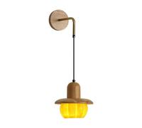 RKYRRKI Bedside Wall Lamp, Wooden Pumpkin Wall Light with Resin Lampshade, Retro Design Wall Sconce, E27 Lighting Fixture, Children's Room Decorative Wall Lamps, Nordic Simple Wall Lights