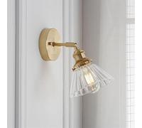 RKYRRKI Brass Wall Sconce Vintage Glass Adjustable Arm Indoor Wall Light Fixtures Hardwired Vintage Gold Ribbed Glass Farmhouse Wall Mounted Lamp for Bedroom Living Room Hallway Bathroom Dining Room