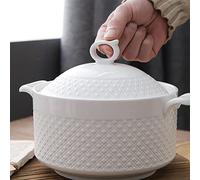 RKYRRKI Ceramic Art Deco Soup Tureen with Ladle, 1800ML, White