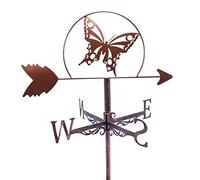 RKYRRKI Decorative Weathervane Metal Weather Vane Outdoor Yard Butterfly Wolf Deer Animal Direction Wind Direction Indicator, East South West North Direction Wind Vane