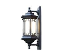 RKYRRKI E27 Chinese Style Courtyard IP65 Waterproof Wall Lamp Black Outdoor Wall Lights Garden Fence Entrance Exterior Wall Mounted Sconces with Glass Shade