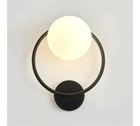RKYRRKI E27 Modern Circular Glass Wall Sconce Metal Ring Art Design Wall Light Middle Ages Milky White Wall Light Indoor Globe Wall Mounted Lamp for Bedroom Living Room Vanity Bathroom Hallway