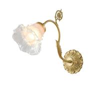 RKYRRKI Flower Shape Wall Sconce, Vintage Brass Wall Lamp with Glass Lampshade, French Style Indoor Wall Light, Floral Art Wall Decor, Sconce Lighting Fixture for Bedroom, Living Room