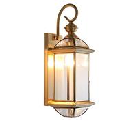 RKYRRKI H65 Copper E27 Wall Lamp Fixture European Style Outdoor IP65 Waterproof Wall Sconces For Balcony Garden Yard Pathway Wall Light With Glass Lampshade